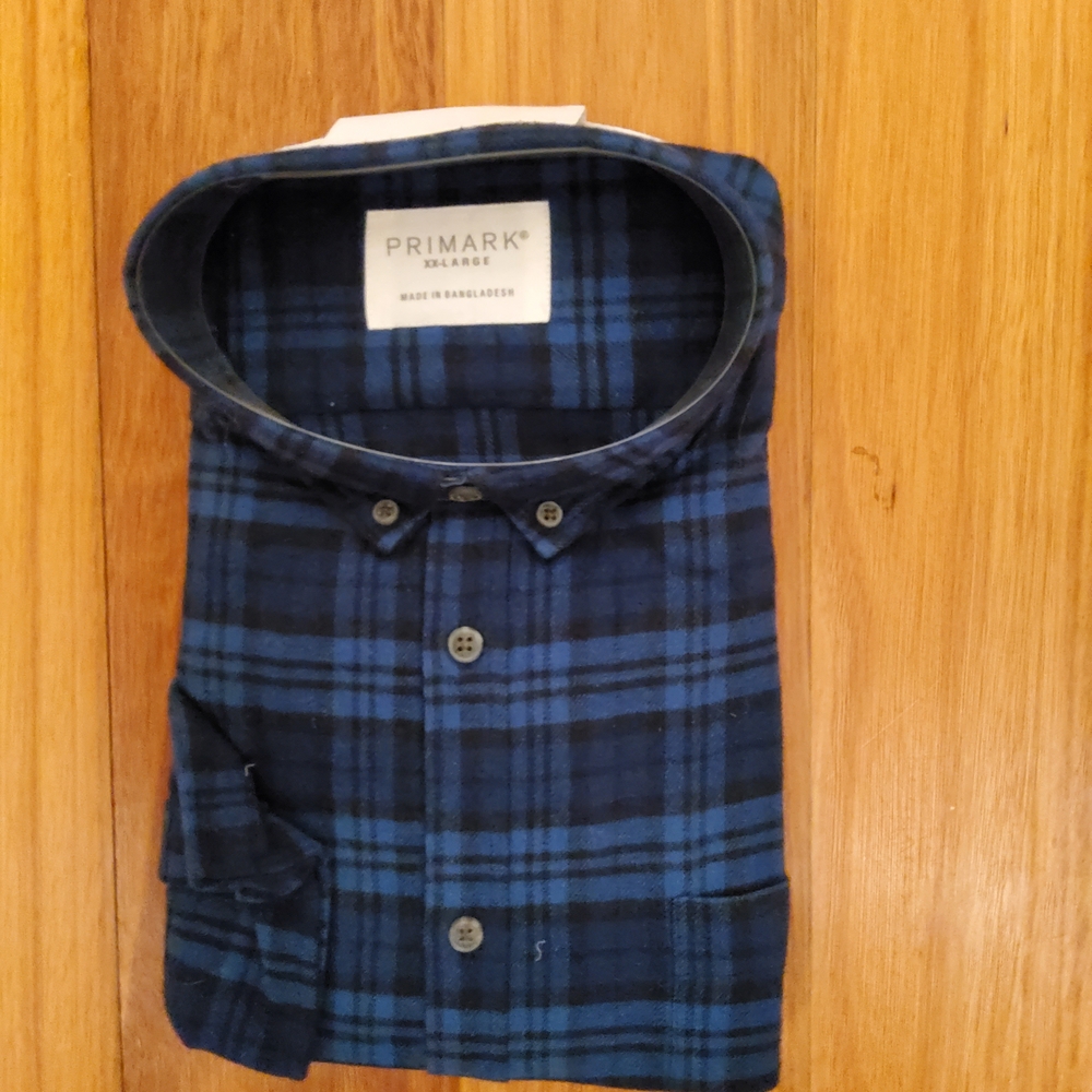 Primark Navy and Black Checkered Men's Shirt